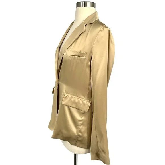 Nili Lotan Sophia Charmeuse Blazer Gold 100% Silk One Button Jacket Size 0 - Picture 4 of 13